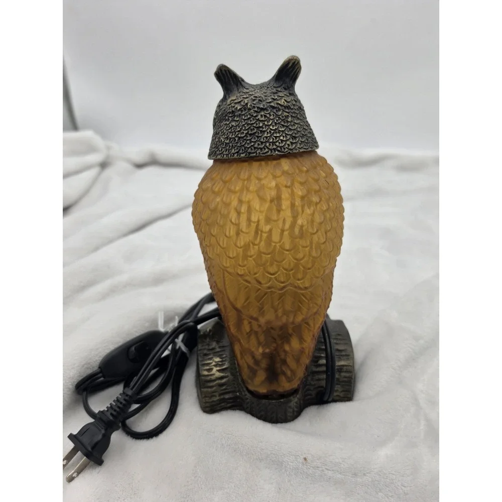 Vtg Tin Chi‎ 1996 Owl Table Accent Lamp Amber Glass Andrea Sadek Working